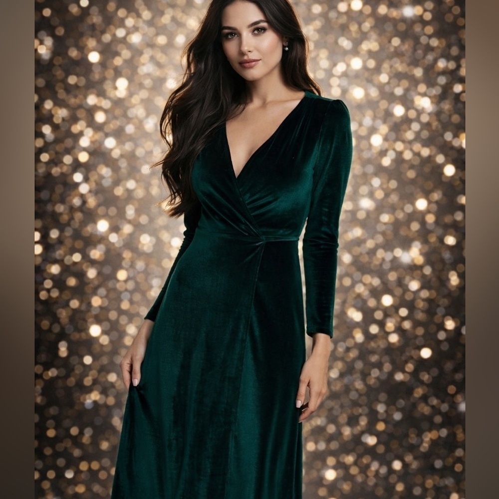 Charlie Holiday Izzy Velvet Wrap Dress, New with Tags, Emerald Green